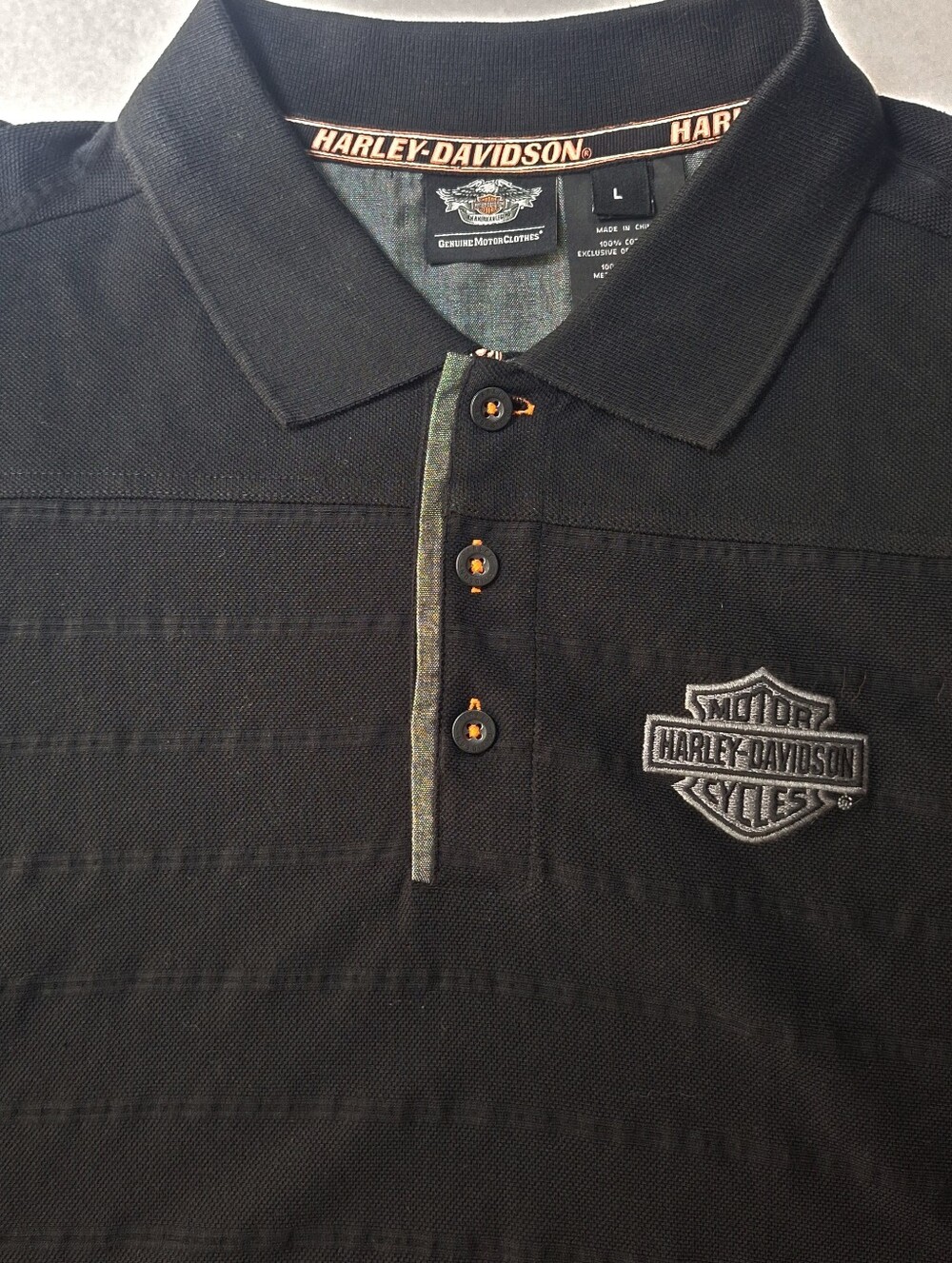 Harley Davidson Men's Polo Shirt Size Large L Black 100% Cotton Embroidered Logo